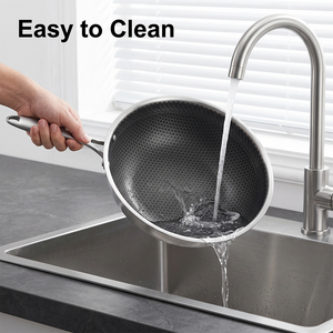 <span class=keywords><strong>Wok</strong></span> de Acero Inoxidable 18/10, Híbrido Antiadherente con Tapa, Apto para Inducción, <span class=keywords><strong>Wok</strong></span> Profundo y Sartén para Saltear con Dos Asas - Product Image 6