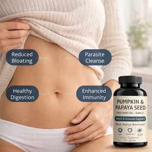 OEM PARASITE PURGE Huile de graines de citrouille et de papaye, Huile d'origan, <span class=keywords><strong>Ail</strong></span>. Soutien naturel. Capsule dure à base de noix de Grenoble et d'armoise. - Product Image 2