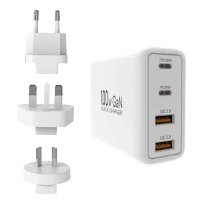 질화 갈륨 충전기 USB C 휴대용 100W PD GaN3 고속 벽면 충전기 블록 4 포트 2USB-C 2USB 벽면 전원 어댑터 충전기
