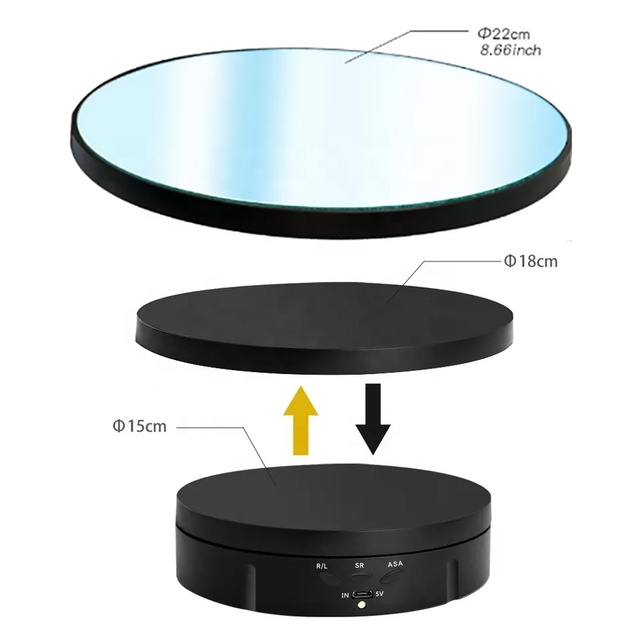 3 in 1 360 Degree Electric Turntable with Remote Control and Mirror Face Rotating Display Photography Turntable