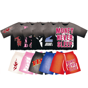 Streetwear Ensembles de shorts délavés à l'acide Logo personnalisé 100% coton LOGO personnalisé Ensemble de 2 pièces Survêtements Joggers Costumes de sport Ensemble de shorts pour hommes - Product Image 3