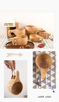 Tasse en bois Kuksa faite à la main, mug en bois avec poignées à 2 trous pour le café, le thé, le lait, le sac à dos, le camping, le bushcraft