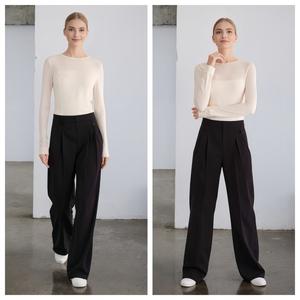 Vendita calda da donna <span class=keywords><strong>pantaloni</strong></span> larghi a vita alta <span class=keywords><strong>neri</strong></span> <span class=keywords><strong>pantaloni</strong></span> larghi Casual da ufficio <span class=keywords><strong>eleganti</strong></span> comodi <span class=keywords><strong>pantaloni</strong></span> in poliestere - Product Image 4