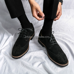British Retro New Spring and Summer Leather Cow <strong>Suede</strong> <strong>Brogue</strong> Carved Formal Suit Business Men's Shoes Casual - Product Image 3