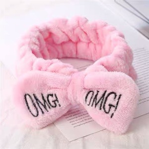 Custom Logo OMG Bowknot Wash <strong>Face</strong> Hairband Rabbit Cat Ear Cute Plush Lady Soft Women Elastic Hair Band <strong>Flannel</strong> Make up Headbands - Product Image 6