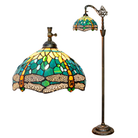 Tiffany Lampadaire Vert Libellule Style Vitrail Arqué Col De Cygne Réglable Angle Lampadaire pour Salon Chambre