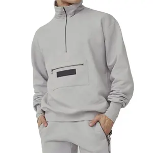 Heiße Produkte Cool pocket Langarm Weißes Sweatshirt Herren Damen Rundhals ausschnitt 1/2 Half Zip Pullover Sweatshirt Für Mann
