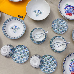 Service de table en porcelaine fine de style européen coloré avec motif végétal, assiette de présentation en céramique - Product Image 5