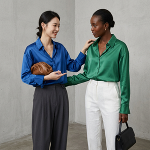 Camicia di Lusso in Raso Stampato per Donna, Oversize a Maniche Lunghe, <span class=keywords><strong>Elegante</strong></span> Stile Retrò Hong Kong, Blusa Chemise Femme - Product Image 4