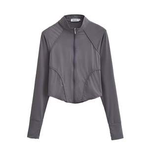 Petite <span class=keywords><strong>pression</strong></span> grand nom <span class=keywords><strong>manteau</strong></span> de sport lignes exquises vêtements de Yoga simples mode matin course Fitness vêtements de sport haut à porter - Product Image 1