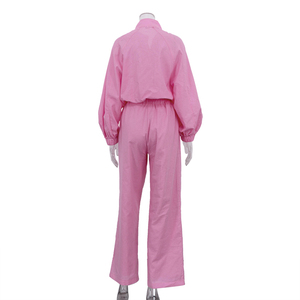 <span class=keywords><strong>Completo</strong></span> da <span class=keywords><strong>donna</strong></span> in cotone e <span class=keywords><strong>lino</strong></span> con top corto con zip e pantaloni a vita alta elasticizzati, stile streetwear, Collezione Primavera 2026 - Product Image 5