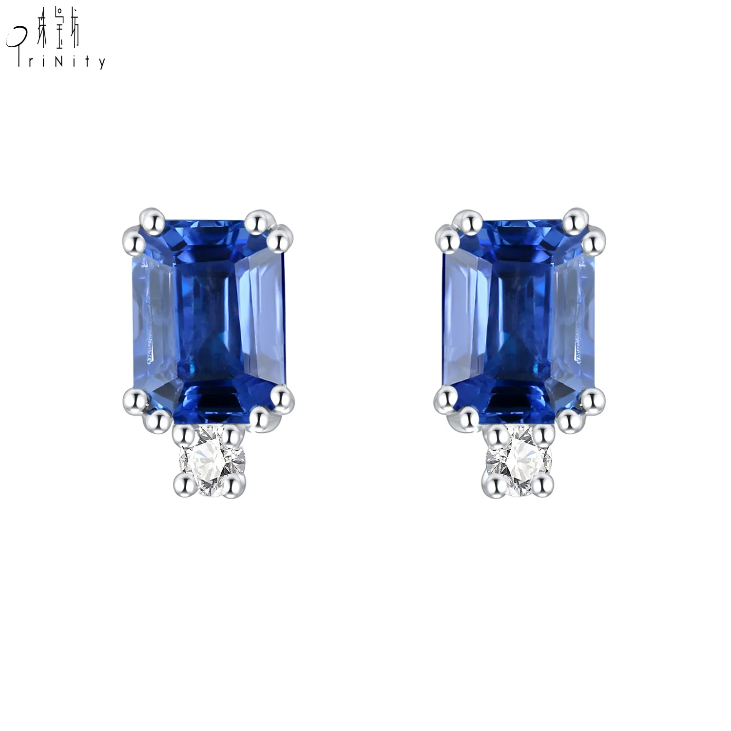 High End Jewelry Gemstone Products Natural Sapphire Jewelry Set 18K White Gold Real Natural Diamond Stud Earrings