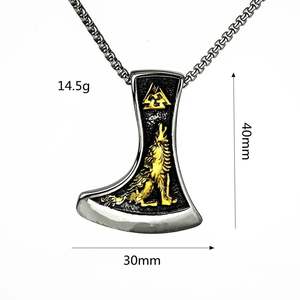 Viking Stainless Steel Pendant Necklace With <b>Wolf</b> And Triangle Symbol Asymmetrical Design For Men Gift <b>Jewelry</b> - Product Image 5