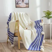 S5530 Mode 2020 Bettdecken werfen Quilt Twin Size weiche Acryl Decken große Pom Pom marok kanis che Decken mit Pompon