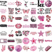 Autocollants de mode rose Y2K pour filles femmes, 50PCS Cool 2000s Trend autocollant étanche pour bouteille d'eau, ordinateur portable, Scrapbook