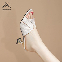 2025 dames décontracté été Mules haut bas mi talons pompe à talons bout ouvert glisser sandales pour femmes chaussures pantoufles