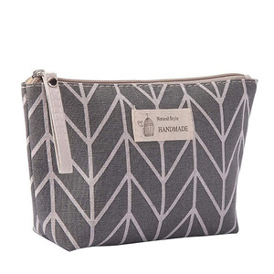 Tas wanita ritsleting kosmetik <span class=keywords><strong>Organizer</strong></span> Makeup kecantikan dengan pola kotak-kotak katun kanvas kartun tas Makeup