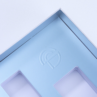 Boîte personnalisée pour produits de beauté, bleu argenté, logo gaufré, boîte rigide à deux pièces avec couvercle et base, insert découpé