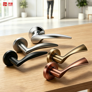 Poignée de porte à levier carrée sans clé Tianyi Premium, finition nickel satiné, réversible, pour chambre et salle de bain - Product Image 1