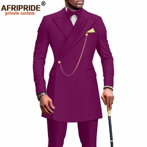 Ensemble <span class=keywords><strong>Homme</strong></span> Costume Slim Blazer et Pantalon 2 Pièces <span class=keywords><strong>Tenue</strong></span> Dashiki avec Nœud Papillon Chaîne Foulard Vêtements Africains <span class=keywords><strong>Mariage</strong></span> - Product Image 3