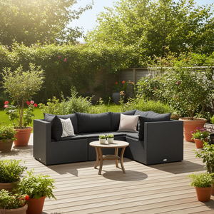 Set Lounge da Esterno in Polyrattan Nero 4 Pezzi con Cuscini, Design Moderno Contemporaneo, Posti a Sedere per 6 Persone - Product Image 2