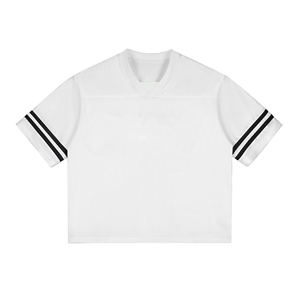 Top retro recortado de manga corta con cuello en V de color a rayas europeo-americano - Product Image 1