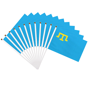 Großhandel 14x21cm Krim-Tatarische Flagge Mini Handwimpel mit 30cm Kunststoffstab Nationalflagge aus Polyester für Veranstaltungsdekoration - Product Image 1