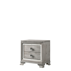 Contemporary Light Gray Brown 2 Drawer Nightstand <b>Mirrored</b> Accents Solid Wood Storage End <b>Table</b> - Product Image 3