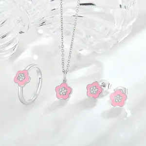 Ensemble de bijoux fleur mode en argent 925 personnalisé pour filles belles boucles d'oreilles bague pendentif
