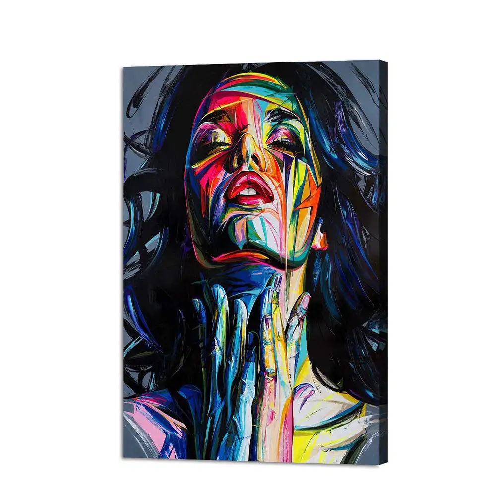 Abstrait coloré fille visage peinture à la main peinture à l'huile sur toile peint à la main Figure mur Art Portrait peinture
