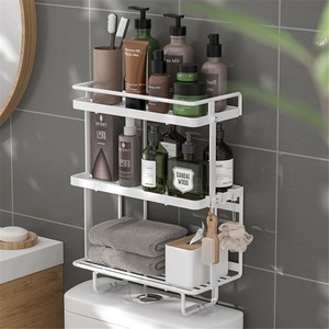 Estante de Baño Moderno para Montar en la Esquina, Sobre el Inodoro, Sin Perforaciones, para Uso en Hoteles, de Aleación de Zinc, para Tanque de Agua - Product Image 1