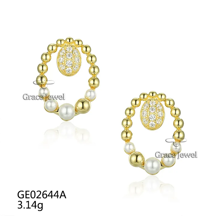 Grace Jewelry-pendientes de plata de ley 925 con perlas, joyería femenina
