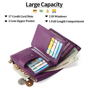 Cartera de Muñeca de Cuero Genuino para <span class=keywords><strong>Mujer</strong></span> con Bloqueo RFID, <span class=keywords><strong>Monedero</strong></span> con Doble Cremallera y Tarjetero, Pequeña y Práctica - Product Image 3
