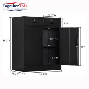 Armoire de classement noire et blanche demi-hauteur, petit meuble en acier, design populaire, démontable, casier de rangement métallique bas à 2 portes battantes - Product Image 1