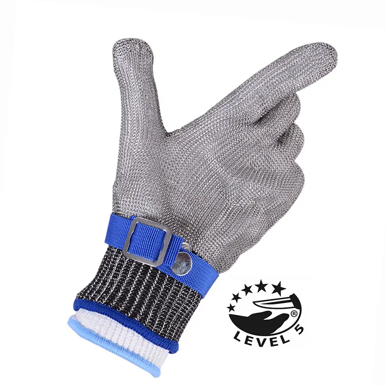 Food Safety Cut Proof Stab Resistant 316 Stainless Steel Metal Mesh Butcher Fishing Fillet Level 5 Gloves For Meat Processing