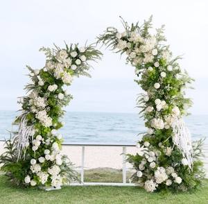 ฉากหลังซุ้มแต่งงานแบบปรับแต่งได้ ชุดดอกชบาและกล้วยไม้เขตร้อน สำหรับตกแต่งงานแต่งงานริมชายหาด - Product Image 1