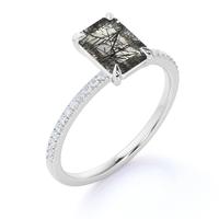 Bague de Fiançailles et de Mariage en Argent Sterling 925 avec Quartz Rutile Noir Naturel et Coupe Émeraude – Vente en Gros de Bijoux