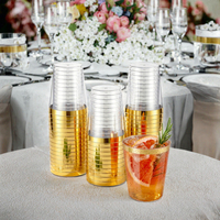 Lot de 100 gobelets en plastique jetables à bord doré, 10 oz, robustes et durables, pour boissons froides, mariages et fêtes