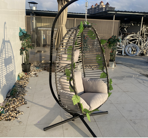 Silla Columpio Colgante para Exteriores con Cojín Profundo, Soporte Metálico, Sillas de Descanso, Hamacas Plegables para Jardín - Product Image 2