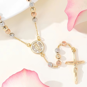 Joyería Religiosa, Collar con Cruz de Rosario en Forma de Y de San Benito, Chapado en Oro de 14k - Product Image 1