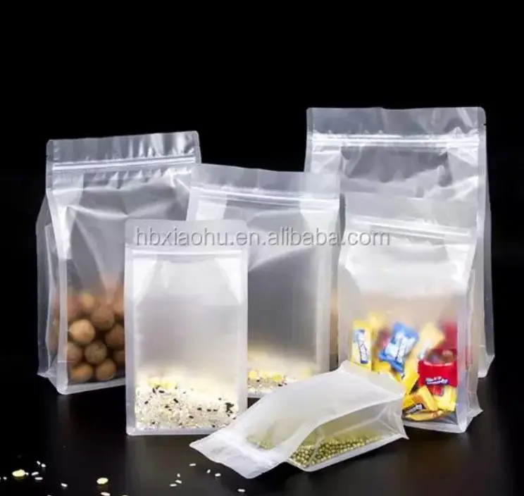 Sac à fermeture éclair translucide givré sac d'emballage alimentaire pour bonbons sac en plastique scellé pour fruits secs en stock avec logo et taille personnalisés