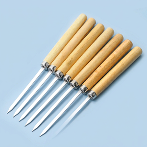 304 Stainless Steel BBQ <b>Skewers</b> <b>Wooden</b> Handles Flat Grilling Lamb Durable Welded Design Home Use Cooking Tools 25-Piece - Product Image 1