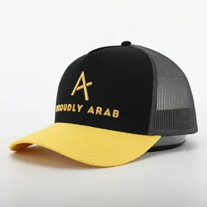 Tùy Chỉnh 5 Bảng 3d Vàng Thêu Logo Lưới Bóng Chày Cap, Cổ Điển Hai Giai Điệu Snap Back Gorras, Bán Buôn Mens Trucker Hat