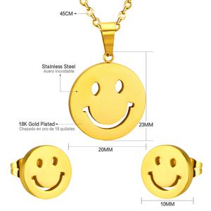 Ensemble collier et boucles d'oreilles Asonsteel avec pendentif visage souriant mignon pour femmes, ensemble de bijoux en acier inoxydable 316L - Product Image 3