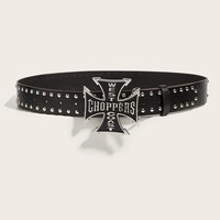 Ceinture en cuir cloutée style punk rock JULUN pour femme avec grande boucle croisée, ceinture statement West Coast Chopper pour un style urbain audacieux