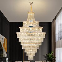 Lustre de hall de villa moderne de luxe personnalisé, nouveau modèle duplex, en cristal, suspendu, creux, à hauteur moyenne, avec pendentif en cristal LED