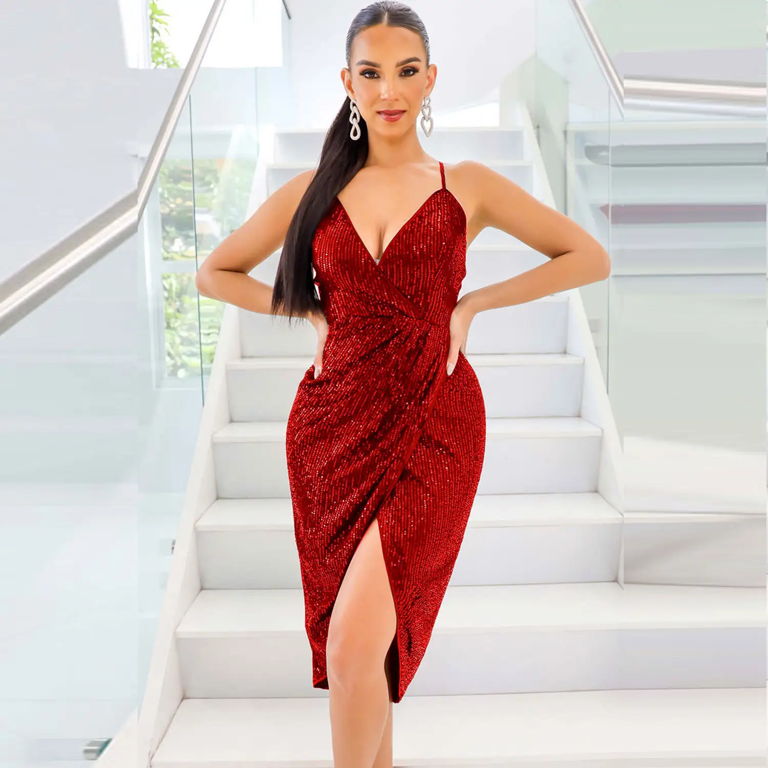 Chất Lượng Cao Của Phụ Nữ Mùa Hè Thanh Lịch Sang Trọng Sequin Dresses Phụ Nữ Đảng Sexy Lady Long Lanh Ăn Mặc