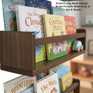 16" Inch Pine Wall-Mounted Floating Bookshelf Hooks Protective for Nursery Kids' Rooms Living Rooms Kitchens Set 3 - Product Image 3
