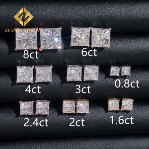 Boucles d'oreilles en moissanite taille princesse, argent 925 plaqué or, testeur de diamant inclus, vente flash - Product Image 2