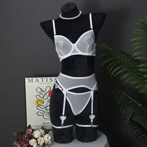 Viviblook Z107ST05 Lencería Sexy para Mujer, Conjunto de Lencería Sexy de 3 Piezas con Diamantes en Forma de Corazón, Ropa Interior Femenina de Malla, Disfraces de San Valentín - Product Image 6